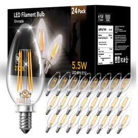 DAYBETTER B11 Chandelier Light Bulbs, Dimmable E12 LED Bulbs 60W Equivalent, Candelabra LED Light Bulbs, High Brightness 600 LM Warm White 2700K, Filament Candle Light Bulbs, Clear Glass, 24 Pack