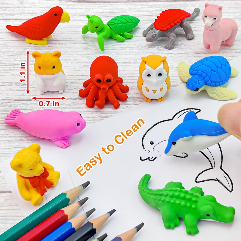 70 pcs Animal Erasers Desk Pets for Kids Classroom Prizes,