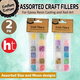 [2PK] Krafters Korner Craft Fillers In A Disc, Stars & Moon Fillers, Colorful, With A Durable Transparent Case, Applicable For Different Kinds Of Decoration, Filling Resin Product, Nail Art, Art Work, And DIY Crafts