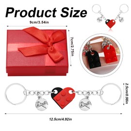 XIHIRCD Matching Brick Heart Keychain for Couples, Custom Couple Key Chain with Gift Box Pinky Promise Pendant Cute Couple & Friendship Gifts for Boyfriend Girlfriend Friend (Red, Black)