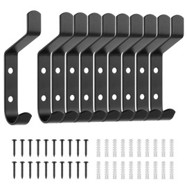 flintronic 10 x Stainless Steel Coat Hooks, Wall Coat Rack, Wall Coat Rack, Screw-On Clothes Hooks for Bedroom, Bathroom, Kitchen, Black, 10 cm