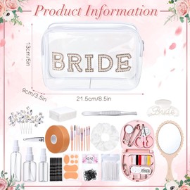 Sunnymove Bride Emergency Kit for Wedding 49 Bridal Emergency Kit for Wedding, Essentials Must Haves Survival Set for Bride, Travel Items with Makeup Bag for Women Daily(Clear)