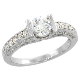 Sterling Silver Vintage Style Cubic Zirconia Engagement Ring Round ½ ct Center Tension Set, Size 7