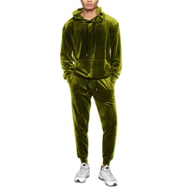 Babioboa Men's 2 Piece Velvet Casual Sweatsuits Long Sleeve Jogger Hooded Tracksuits Velour Athletic Hoodie and Pants Sets