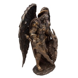 Atlantic Collectibles Catholic Church Saint Archangel Warrior Michael Holding Satan Dragon Head Decorative Figurine 10.75" H