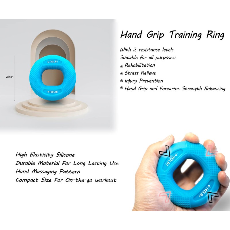 SolaBel Hand Grip Strengthener Set (3 Pack)- Adjustable Up To