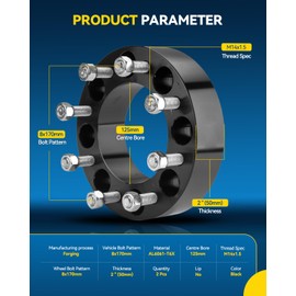PHILTOP 8x170mm Wheel Spacers, Forged Thick 2" Thread Pitch M14x1.5 Hub Bore 125mm Adapters for Excursion/Ford F-250 Super Duty/F-350 Super Duty Bright Black Set of 2,Not Hubcentric