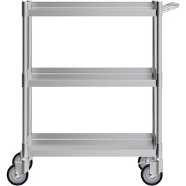 3 Shelf Stainless Steel Tubular Utility Cart | Metal Utility Cart on Wheels with Handle | NSF Certified | (15" Wide X 24" Long X 33" High)