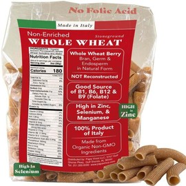 Papa Vince Whole Wheat Non Enriched Rigatoni: Low Gluten Italian Pasta made in Italy from Organic Non GMO Khorasan Ancient Grain grown in Sicily. Slow Dried Bronze Die Cut. High in Selenium & Zinc