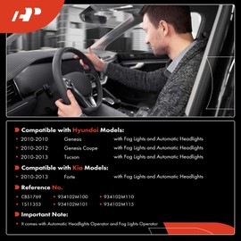 A-Premium Turn Signal Switch, Headlight Dimmer (Auto), Fog Light Multifunction Switch Lever Compatible with Kia Forte 2010-2013 & Hyundai Tucson 2010/2013, Genesis Coupe 2010-2012