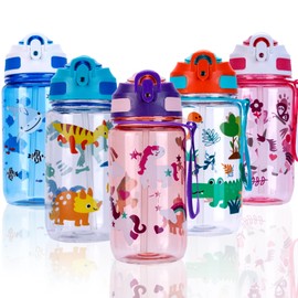 SUPPRUI Kids Water Bottles with Straw & Handle,600ml Toddler Drinks Bottle for School,Leakproof Children's Bottle BPA free Sport Bottles for Girls Boys (Purple-Unicorn)