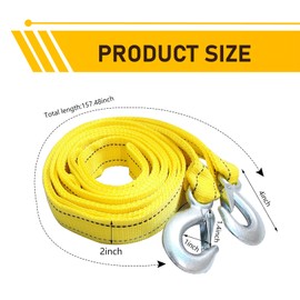 Bawkars Car Tow Straps Heavy Duty with 2 Hooks, 5 Ton 2 Inches X 20 Feet Polyester Tow Strap, Reflective Double Layer Towing Rope with Forged D-Ring Hooks, Universal for Cars Recovery (Yellow)