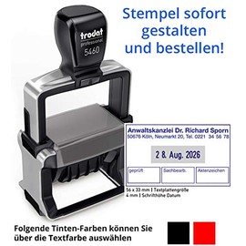 Trodat Professional Text & Date Stamp 5460 56 x 33 mm 5 Lines and Date Attention German Days of the Week in Various Colours Design Online (Metal)