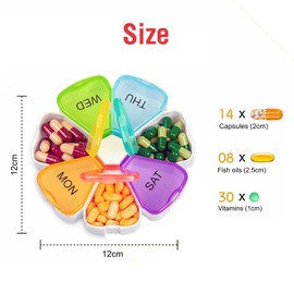 2 Pack Portable Weekly Pill Box Organizer, Daily Pill Case Portable Travel 7 Day Pill Box Dispenser with Large Compartments and Rainbow Lids Container for Pills Vitamins Fish Oil, Rainbow Color