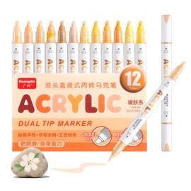 kander 12 Colors Dual Tip Acrylic Paint Markers — Extra Fine & Soft Brush Pen Set with Direct Ink Flow for Sketching, Detailing, Coloring on Wood, Canvas, Rock, Glass, DIY Crafts