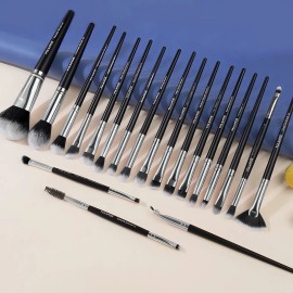 Brochas De Maquillaje Kit 20 Pcs Para Maquillaje Profesional Color Negro