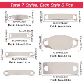 SUNNYCLUE 42Pcs 7 Styles Blank Stamping Tag Stainless Steel Engraving Blanks Bulk Metal 2 Holes Connector Charm Rectangle Links Engraved Tags for Jewellery Making Bracelet Necklace Charms DIY Findings