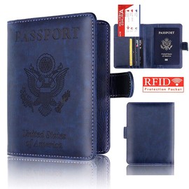【CaserBay】Premium Synthetic Leather RFID Blocking Passport Holder Cover Case Travel Wallet With Magnetic Closure【Style 2-Dark Blue】