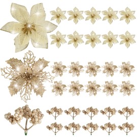 Ucouper Christmas Tree Ornament Decoration Artificial Flowers, 30-Piece Set with Clips, Handmade Christmas Wreath Materials, Christmas Ornaments, Flower Decorations, Display, Interior Decoration