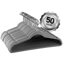 Elama Home ELH-GR50 50 Piece Set of Velvet Slim Profile Heavy Duty Felt Hangers with Stainless Steel Swivel Hooks in Grey