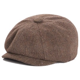 Vintage Wool Newsboy Cap for Kids Boys Girls - Tweed Flat Beret Cabbie Hat Pageboy for 5-9 Years Brown