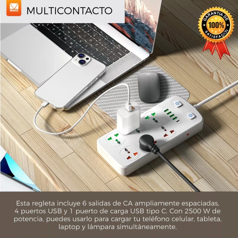 Maíz Multicontacto Cargador Usb Barra Supresor Picos Escritorio