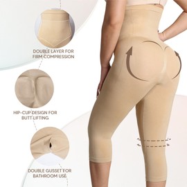 Takusun Shapewear Leggings for Women Tummy Control High Waisted Capri Body Shaper Butt Lift Thigh Slimmer Nude