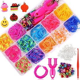 SONEER Loom Bands, 600pcs Loom Band Kit Refill, Colorful Twist Rubber Bands Letter Beads, Bracelet Making Kit for Kids Friendship Craft Birthday Gift