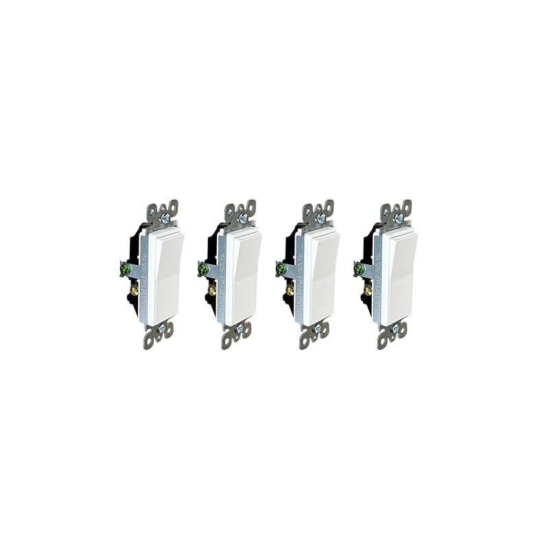 [4-Pack] PROCURU 3-Way Decorator Paddle Rocker Light Switch, 3-Wire, Grounding