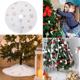 2 Pieces Christmas Tree Skirts 15 Inch Small White Felt Tree Skirt Xmas Sequin Tiny Tree Skirts Snowflakes Pattern Round Tree Skirt for Christmas Tree Festival Holiday Party Decoration (Gold)