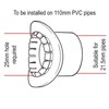 BB1BL Overflow Boss Adaptor 110mm x 21.5mm (3/4") Black Connector