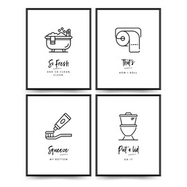 ETVISO Bathroom Wall Decor Set of 4, Minimalist Modern Restroom Wall Decor, Black And White Bathroom Decor, 8x10 (Unframed)