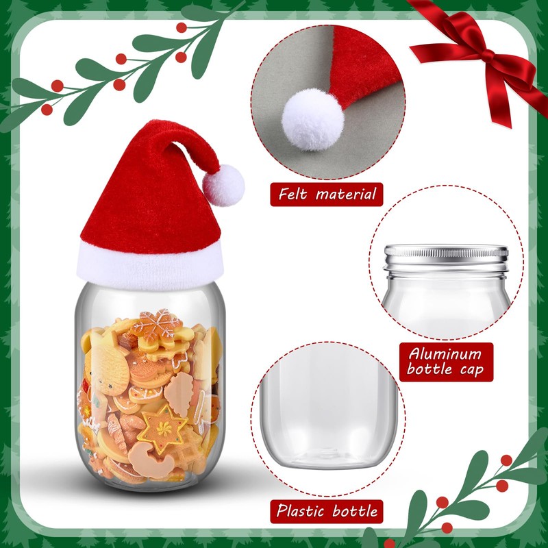Hicarer 16 Set Christmas Plastic Mason Jars and Mini Santa