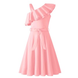 Arshiner Kids Dress Fashion Flounce Sleeve Pink Swing Birthday Party Dresses 7-8 Years