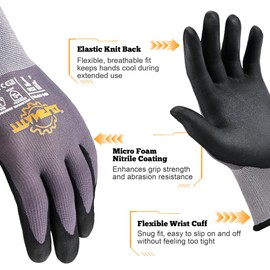 TitanFlex Work Gloves Microfoam Nitrile Coated Men Women-6 Pairs, Safety Warehouse Gloves Mens Working Glove with Grip Heavy Duty, Touchscreen, Seamless Knit Nylon for Automotive, Garden (Small)