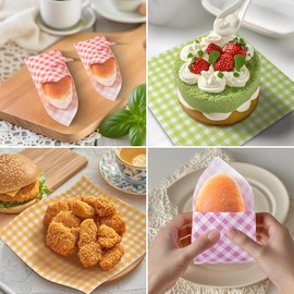 Jieting 500 Pcs Waxed Deli Paper Sheets 7x7 Inch Greaseproof Food Basket Liners for Sandwiches, Burgers Wrapping, Multi-Color Checkered Paper for Kitchen, Food Truck, Party