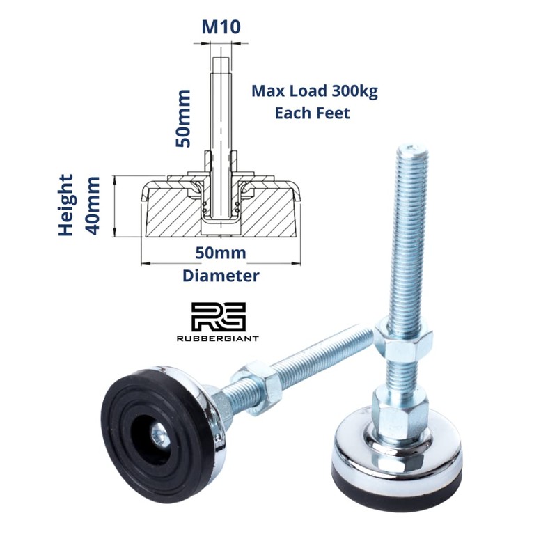 RUBBERGIANT Adjustable Machine Levelling Feet 4 Packs M10 x 50mm
