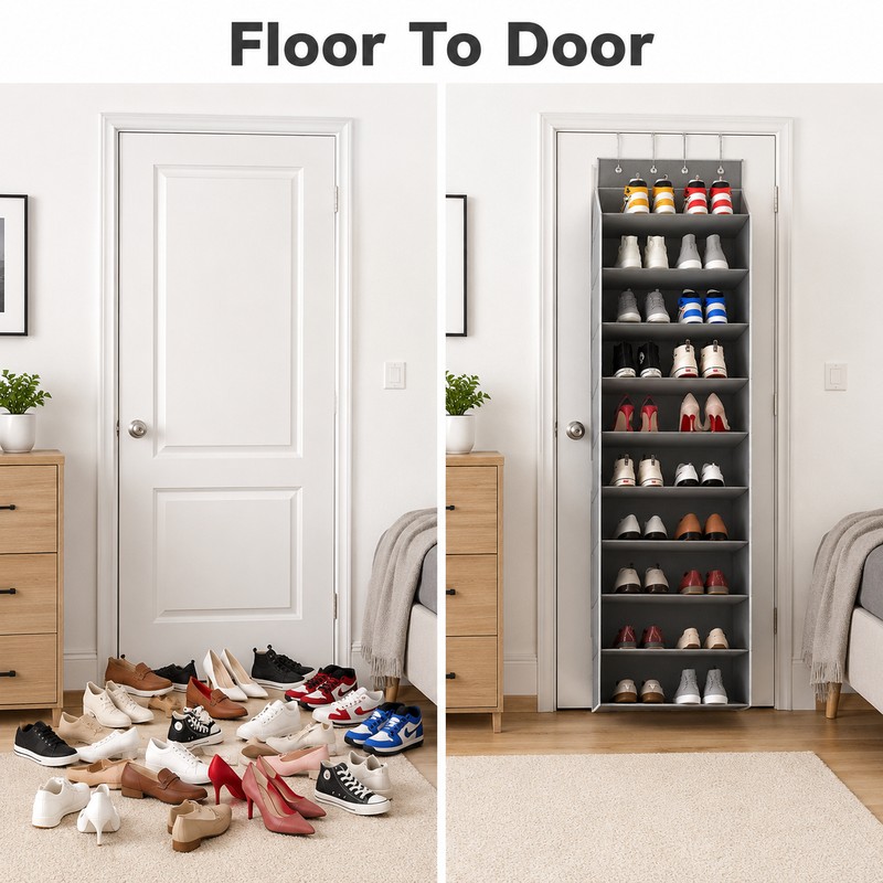 10-Tier Over-the-Door Shoe Organizer with Deep Pockets, Large Hanging Shoe