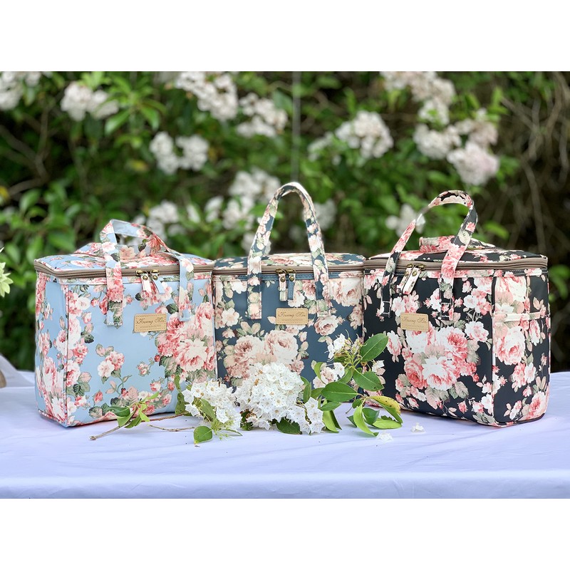 Kwang Min Floral Insulated Lunch Bag for Women,Reusable Lunch Box,Large