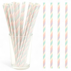 MIJOMA Paper Drinking Straws, Eco-Friendly Paper Straws for Kids Birthday, Wedding, Baby Christening, Party - Biodegradable (Green - Retro Bias Stripes, Pack of 80)