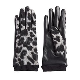 Mud Pie Womens Leopard Ribbed Gloves, One Size, Gray
