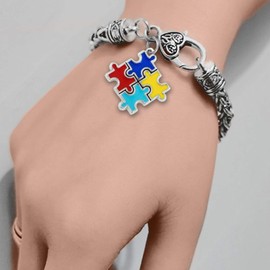 SBI Jewelry Love Heart Autism Awareness Bracelet Puzzle Charm Women Girls Wife Girlfriend Men Son Husband Family Daughter Granddaughter Mom Grandma Jigsaw Anniversary Mothers Day Birthday