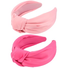 VELSCRUN 2 Pcs Womens Headbands Pink Rose Red Wide Knotted Headbands for Women Hair Top Knot Head Bands Solid Headband Hair Band Elastic Hair Accessories for Washing Face Gifts for Women Gilrs