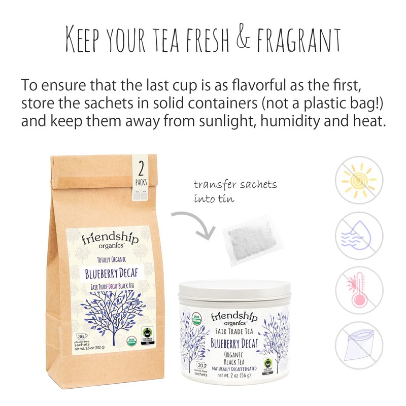 Friendship Organics Blueberry Decaf Tea Bags, Organic and Fair Trade