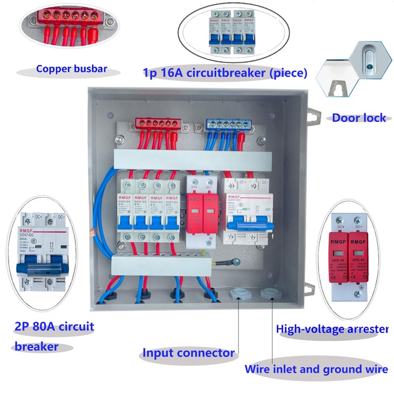 GXELZK Hardcover Solar Combiner Box with 4 Strings, 80 A