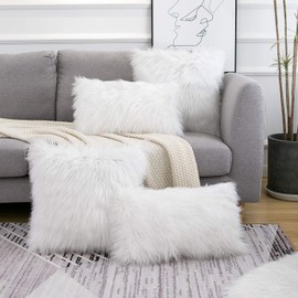 WLNUI Set of 2 White Decorative Lumbar Fluffy Pillow Covers New Luxury Series Merino Style Faux Fur Throw Pillow Covers Fuzzy Cushion Case 12x20 Inch