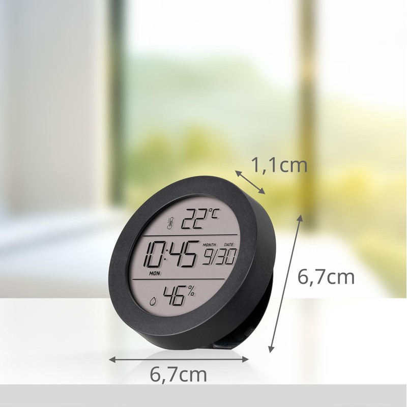 Kienzle Thermal Hygrometer Round with Temperature and Humidity Display, Time,