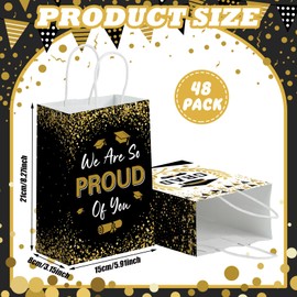 48 Pcs Black and Gold 2026 Graduation Party Favors Bags Graduation Goodie Gift Paper Bags with Handles Congratulation Grad Candy Treat Pouch for College Graduate Party Decoration Supplies