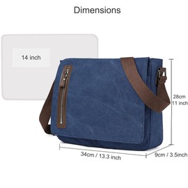Evergoo Retro Messenger Bag Canvas Shoulder Bag for Men Women Crossbody Travel College Work Casual Bag Fit 14 Inch Tablet-Blue