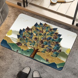 Alfombra de baño, diseño de árbol de la vida, antideslizante, de secado rápido, superabsorbente, delgada, se ajusta debajo de la puerta, fácil de...  